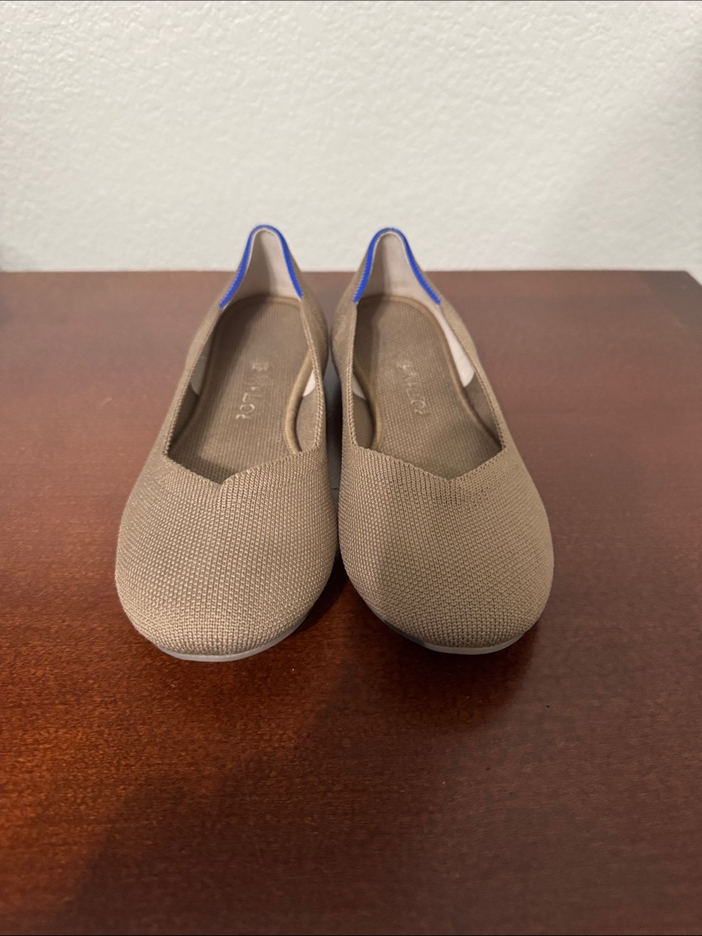 Rothy's Portobello Taupe Riund Flats with Blue Trim - Picture 5 of 6